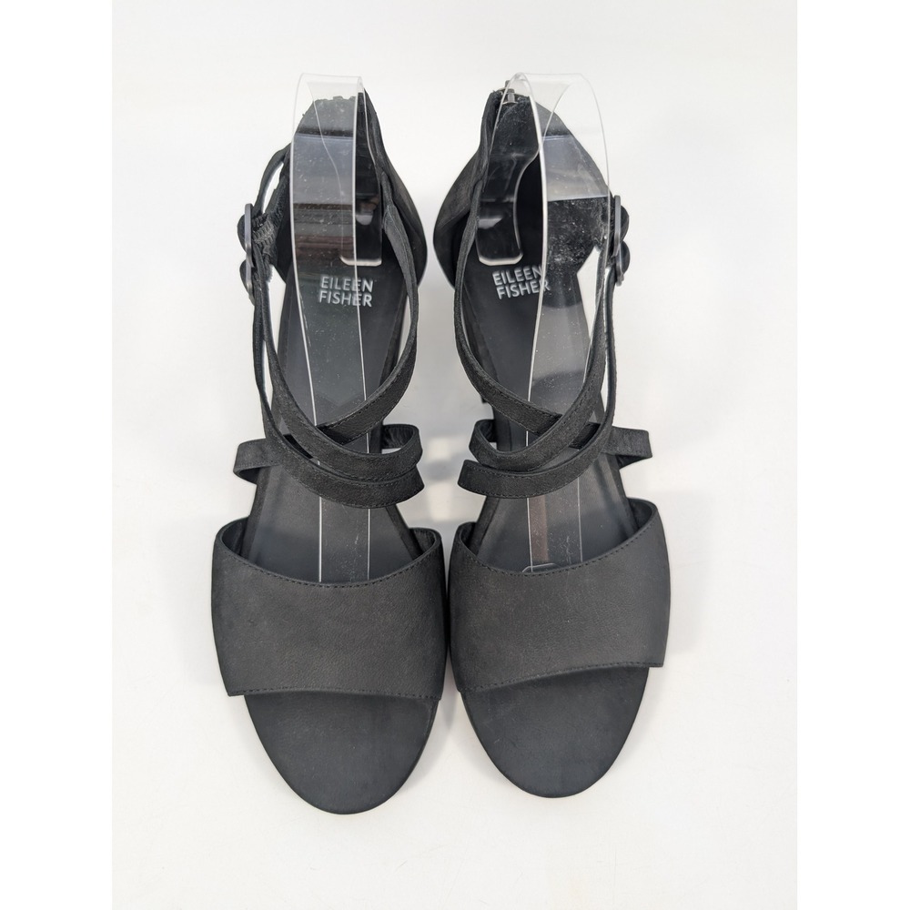 Eileen Fisher Kyra Black Leather Strappy Block Heel Sandals Womens Size 8.5 - Picture 5 of 8